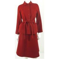 Vintage 1980\'s Jaeger Size 12 Bold Red Woven Wool Belted Jacket And Skirt Suit Set