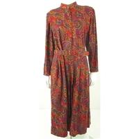 Vintage 1980\'s Kerena Size 18 Bright Red, Blue And Mustard Yellow Paisley Print Long Belted Dress