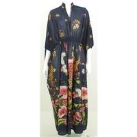 Vintage 1970\'s Unbranded Size S Navy Blue, Pink And Orange Floral Kimono Dress