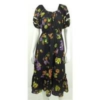 Vintage 1970\'s Unbranded Size S Black, Lilac And Yellow Floral Dress