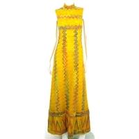 Vintage 1970\'s Unbranded Size S Bright Yellow, Orange And Green Zig Zag Wool Maxi Dress