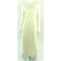 Vintage 1980s Joseph Ribkoff Size 12 Cream High Neck Backless Dress with Diamante Embellishment