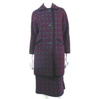 Vintage 1960\'s Cromayne Size M Bright Red, Blue And Apple Green Wool Welsh Tapestry Coat And Skirt Set