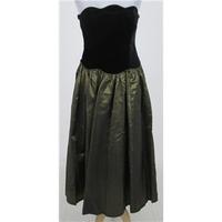 Vintage 80s Laura Ashley Size:10 Black & olive-brown strapless dress
