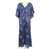 Vintage Unbranded Size S Deep Blue And Metallic Gold Oriental Floral Kimono Maxi Dress