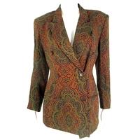 Vintage Style TAHARI Size 6 Bright Red, Gold And Blue Decorative Patterned Wool Jacket