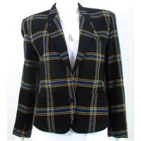 Vintage 1980\'s KENZO Size 8 Woven Wool And Cashmere Black, Bright Yellow And Blue Tartan Jacket
