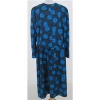 vintage 80s st michael size16 blue black long sleeved dress