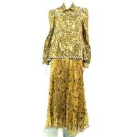 Vintage 1970\'s Jean Varon Size 12 Pale Camel Brown, Black And Yellow Patterned Dress And Jacket Set