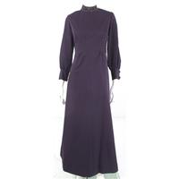 Vintage 1970\'s Size 12 Deep Violet Satin Long Dress With Embellished Neck