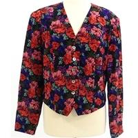 Vintage circa 1980s Monsoon Size 14 100% Silk Red and Pink Floral Cropped Jacket
