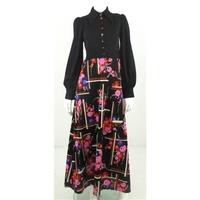 Vintage Unbranded Size 10 Bright Red, Pink, Purple And Black Retro Floral Patterned Maxi Dress