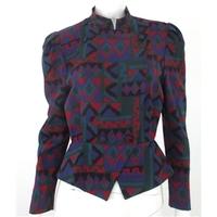 Vintage 1980\'s Jacques Vert Size 10 Abstract Bright Red, Blue And Green Wool Asymmetrical Jacket