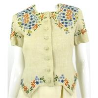 Vintage 1960\'s Handmade Size S Natural Linen With Floral Hand Embroidery Detail Jacket
