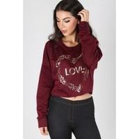 virginia love heart print long sleeves crop top