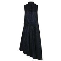 VICTORIA BY VICTORIA BECKHAM Pinstripe Ruffle Linen Dress