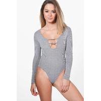 Vicky Strap Front Knitted Bodysuit - grey marl