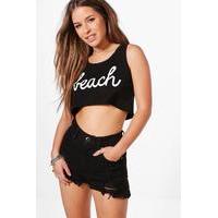 victoria oversized crop slogan vest black