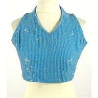 Vintage Handmade Size 12 \'Party Wear\' Sky Blue Embellished V Neck Crop Top