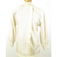Vintage 1980s Versace Size 14 Cream Silk Blouse with Black Polka Dots