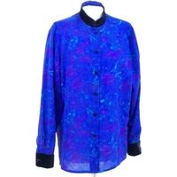 Vintage 1980\'s Viyella, size 12 blue floral velvet trimmed shirt
