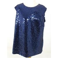 Vintage 1980s Frank Usher Size 18 Sequinned Navy Blue Sleeveless Evening Top Blouse