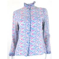 Vintage Circa 1970\'s Size 10 Marion Donaldson Pink And Light Blue Floral Ruffle Detail Shirt