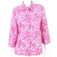 Viyella Size 16 Vivid Pink And White Floral Patterned Shirt