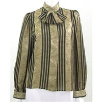 Vintage 1980\'s St Michael Size 14 Metallic Gold And Black Floral Striped Shirt