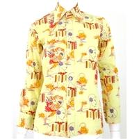 Vintage Mr Ricky Size 12 Cream, Bright Yellow And Purple Art Nouveau Design Printed Shirt