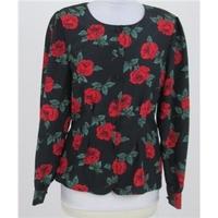 Vintage St Michael, Size 10, Black and Red Rose Print Blouse