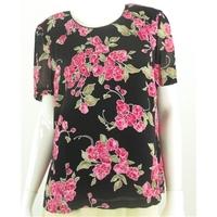 Vintage Style Jacques Vert Size 18 Bright Pink, Green And Black Floral Print Top