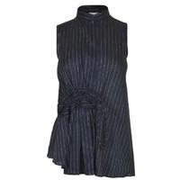 VICTORIA BY VICTORIA BECKHAM Pinstripe Ruffle Linen Blouse