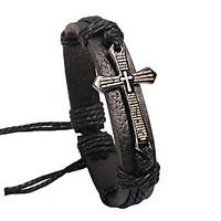 Vintage Cross 25cm Men\'s Multicolor Leather Leather Bracelet(Black, Brown)(1 Pc) Christmas Gifts