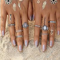 Vintage 8 pcs Bohemian Beach Opal Ring Set Ethnic Antique Silver Color Water Drop Midi Finger Boho Rings Set Charm Anell