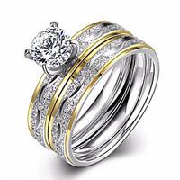 Vintage Stainless Steel Ring Charm Female Cz Diamond Jewelry Pair Of Wedding Rings Gold-Plated Ring