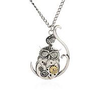 Vintage Ornate 3D Owl Moon Watch Clock Hand Gear Steampunk Fancy Dress Necklace-Owl