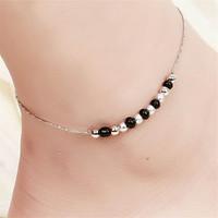 Vilam Hot Girl Ankle Bracelet Bead Chain Silver Matt Coarse Beads Black Color Beads Anklet Foot Jewelry