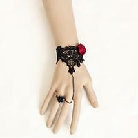 Vintage Style Red Rose Black Lace Bracelet