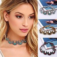 Vintage Fashion Bohemia Turquoise Moon Shape Choker Necklace For Women Ethnic Style Statement Necklace Party Jewelry
