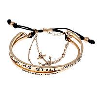 Vintage Alloy Words Pattern Anchor Adjustable Bangle Bracelet Set-Antique