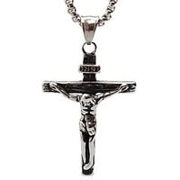 Vintage Jesus Cross Pendant Necklace - Retro Color Steel