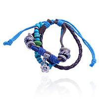 vintage style bead pendant alloy leather bracelet