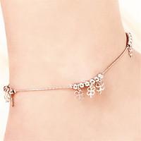 Vilam Bohemien Ankle Bracelet Beads Chain Single Layer Silver Clover Beach Anklet Foot Jewelry