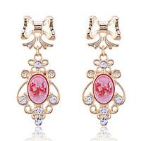 Vintage Drill Hollow Out Bowknot Chandelier Gem Gold Plating Earrings