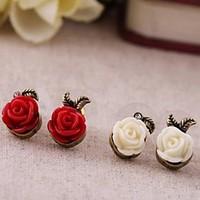 Vintage Small Plastic Roses Alloy Earrings