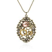 Vintage Bronze Filigree Oval Pendant Necklace Gear Charm Steampunk Necklaces