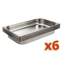 Vogue Stainless Steel 1/1 Gastronorm Pans 65mm Set of 6 Pack of 6