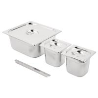 Vogue Stainless Steel Gastronorm Set 2x 1/6 and 2/3 with Lids