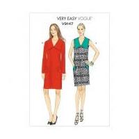 vogue ladies easy sewing pattern 9147 shift dresses with wide collar